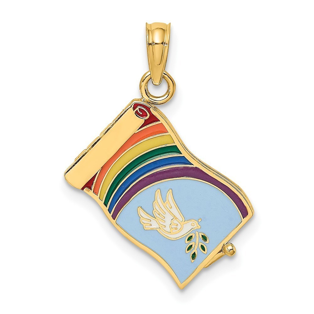 14k Yellow Gold 3D Enameled John 3:16 Book Moveable Pages Necklace Charm Pendant